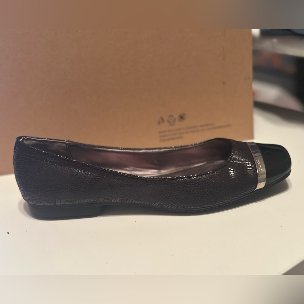 Calvin Klein Black and Silver Women's Flats